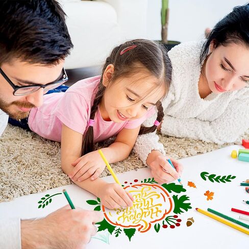 Gersoniel 20 قطعة خريف شكر الشكر للطلاء 7.9 × 7.9 بوصة اللوحة قرع الاستنسل على الخشب القابل لإعادة الاستخدام في الخريف قالب ورقة الحصاد شاحنة جنوم الاستنسل للديكور الحرفي ديي in Saudi Arabia