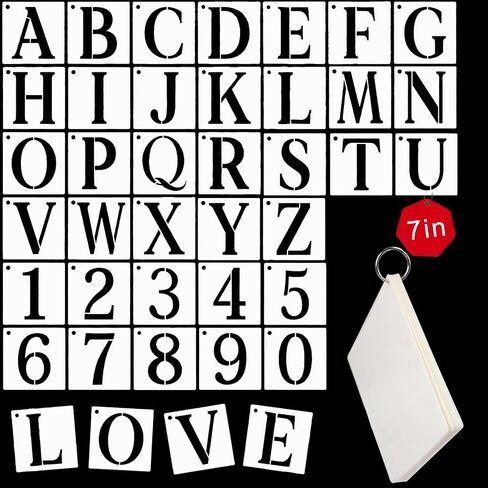 7 Inch Letter Stencils & Numbers Kit - 36pcs Reusable Plastic Stencil Templates for Painting Wood, Wall, Fabric - Large Alphabet Art Stencils for Chalkboard, Signage, DIY Projects in Saudi Arabia