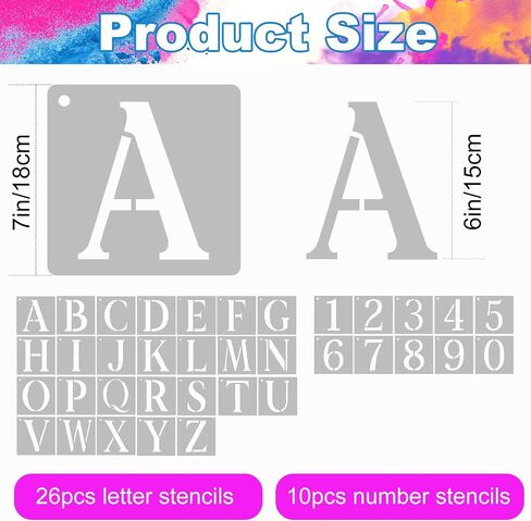 7 Inch Letter Stencils & Numbers Kit - 36pcs Reusable Plastic Stencil Templates for Painting Wood, Wall, Fabric - Large Alphabet Art Stencils for Chalkboard, Signage, DIY Projects in Saudi Arabia