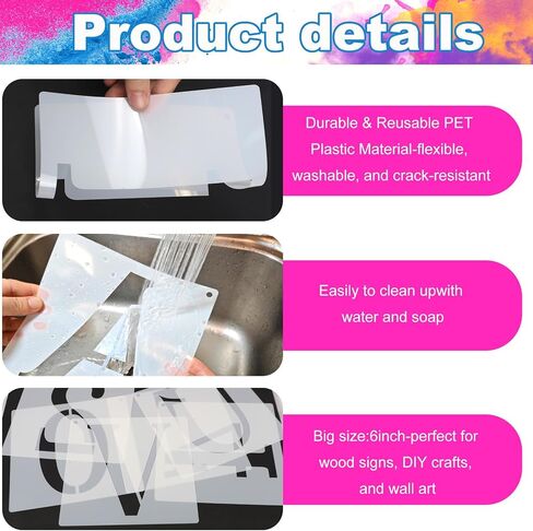 7 Inch Letter Stencils & Numbers Kit - 36pcs Reusable Plastic Stencil Templates for Painting Wood, Wall, Fabric - Large Alphabet Art Stencils for Chalkboard, Signage, DIY Projects in Saudi Arabia