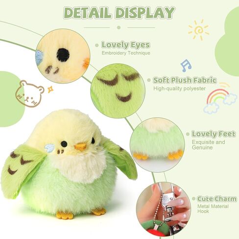 3.9 inches Parakeet Plush Toy Bird Stuffed Animal Plush Toy Holder Bag Pendant Party Christmas Birthday Valentine's Day Gifts Toys for Kids Girlfrends in Kuwait