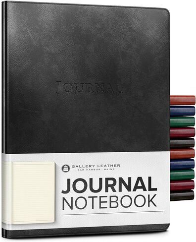 Gallery Leather Journal - Crafted in Maine, USA - Elegant Leather Writing Notebook with 192 Lined Pages - A Timeless Space for Your Thoughts - Acadia Black, 9.75x7.5, Large Lined in Kuwait