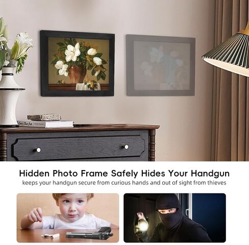 تخزين بندقية مخفي ، بندقية مخفية آمنة للمسدسات مع قفل مغناطيسي ، إطارات صور خشبية للمسدس ، وأثاث المنزل الخفي ، وأثاث الأثاث الإخفاء صندوق إطار صورة ، أسود in Kuwait