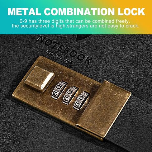 Korndoz 240 pages A5 Pu Leather Journal مع قفل مزيج ، مذكرات قفل رجعية للخصوصية ، دفتر مغلق غلاف للكتابة والأسرار ، هدية للبالغين ، المراهقين ، الفتيات ، الأولاد - الأسود in Saudi Arabia