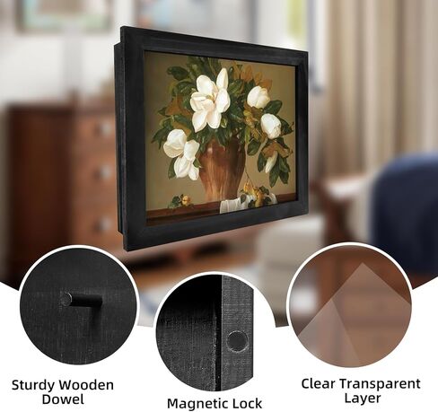 تخزين بندقية مخفي ، بندقية مخفية آمنة للمسدسات مع قفل مغناطيسي ، إطارات صور خشبية للمسدس ، وأثاث المنزل الخفي ، وأثاث الأثاث الإخفاء صندوق إطار صورة ، أسود in Kuwait