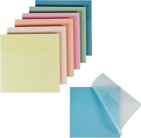 Transparent Sticky Notes,6 Pack 3x3 in, Clear ，Self-Adhesive Waterproof Translucent, Clear Notes, for Bible Sticky Notes, School, Office (Pastel 6 Colors, 3 * 3 Inch) in Kuwait