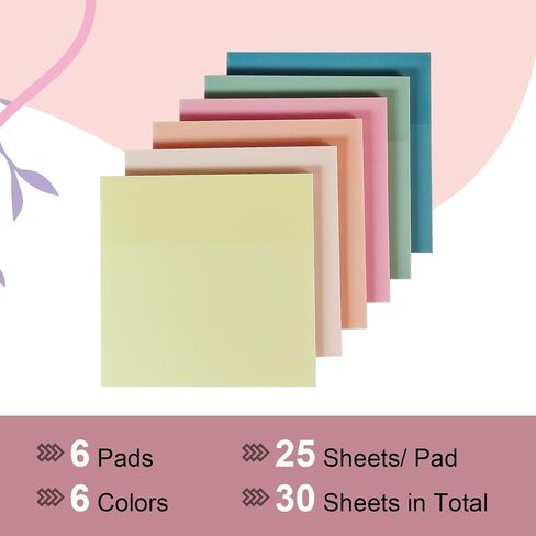 Transparent Sticky Notes,6 Pack 3x3 in, Clear ，Self-Adhesive Waterproof Translucent, Clear Notes, for Bible Sticky Notes, School, Office (Pastel 6 Colors, 3 * 3 Inch) in Kuwait
