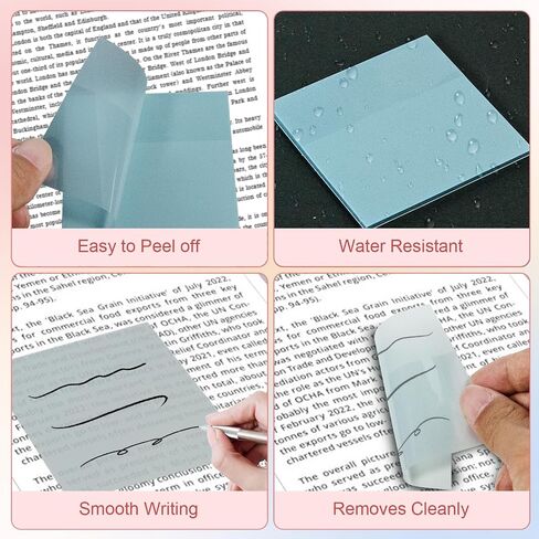 Transparent Sticky Notes,6 Pack 3x3 in, Clear ，Self-Adhesive Waterproof Translucent, Clear Notes, for Bible Sticky Notes, School, Office (Pastel 6 Colors, 3 * 3 Inch) in Kuwait