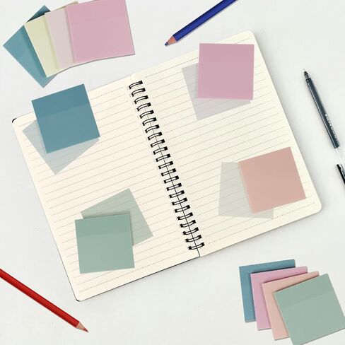 Transparent Sticky Notes,6 Pack 3x3 in, Clear ，Self-Adhesive Waterproof Translucent, Clear Notes, for Bible Sticky Notes, School, Office (Pastel 6 Colors, 3 * 3 Inch) in Kuwait