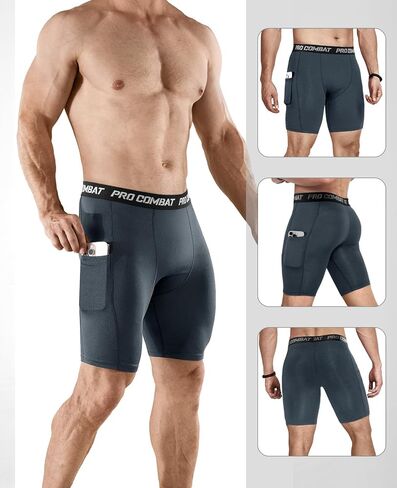 Niksa 4 Pack Compression Shorts Men with Pocket, Spandex Running Shorts Sport Athletic Workout Performance Underwear in Kuwait