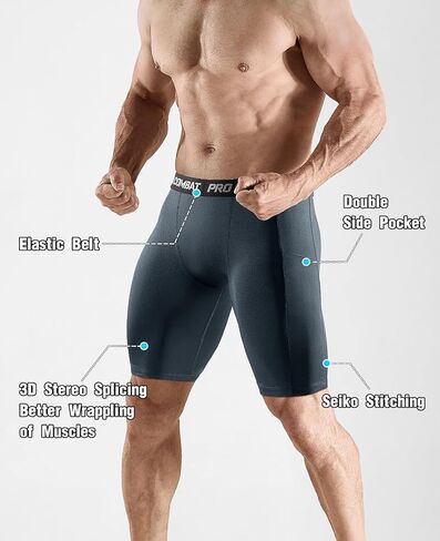 Niksa 4 Pack Compression Shorts Men with Pocket, Spandex Running Shorts Sport Athletic Workout Performance Underwear in Kuwait