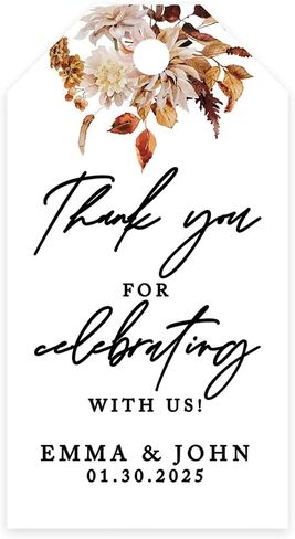 Andaz Press Classic 20 Pack Personalized شكرًا لك على الاحتفال مع علامات زفافنا مع Bakers Twine ، Fall Greenery Cardstock Hights Tags for Wedding Party Favors ، 2 "X 3.75" in Saudi Arabia