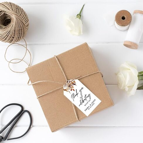 Andaz Press Classic 20 Pack Personalized شكرًا لك على الاحتفال مع علامات زفافنا مع Bakers Twine ، Fall Greenery Cardstock Hights Tags for Wedding Party Favors ، 2 "X 3.75" in Saudi Arabia