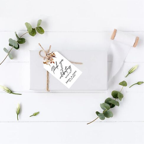Andaz Press Classic 20 Pack Personalized شكرًا لك على الاحتفال مع علامات زفافنا مع Bakers Twine ، Fall Greenery Cardstock Hights Tags for Wedding Party Favors ، 2 "X 3.75" in Saudi Arabia