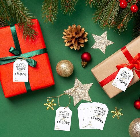Gift Boutique - 100 Count Christmas Gift Tags with Ribbon Tie Strings Personalized Name Tag Labels Write to & from for Gifts Bags Wrapping Presents & Packages in Saudi Arabia