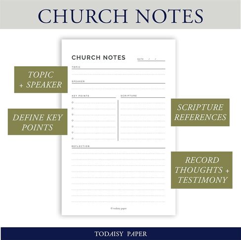 Todaisy Paper Church Notes Notepad 5.5 x 8.5 Tear Away Notepad, Sermon Christian Worship Study Guide, Religious Teaching Tool. 50 tear off sheets in Saudi Arabia