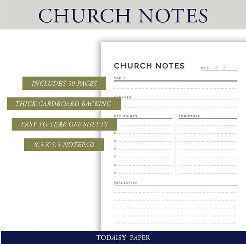 Todaisy Paper Church Notes Notepad 5.5 x 8.5 Tear Away Notepad, Sermon Christian Worship Study Guide, Religious Teaching Tool. 50 tear off sheets in Saudi Arabia