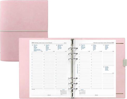 Filofax Domino Soft Organizer ، حجم A5 ، الوردي الشاحب-السلس ، نظرة الجلدية ، تأثير الحبوب ، اللمس ، ست حلقات ، مذكرات تقويم لمدة أسبوع إلى آخر ، متعدد اللغات ، 2025 (C022604-25) in Saudi Arabia