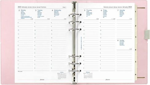 Filofax Domino Soft Organizer ، حجم A5 ، الوردي الشاحب-السلس ، نظرة الجلدية ، تأثير الحبوب ، اللمس ، ست حلقات ، مذكرات تقويم لمدة أسبوع إلى آخر ، متعدد اللغات ، 2025 (C022604-25) in Saudi Arabia