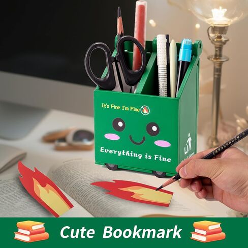 Dumpster Fire Desk Accessories, Dumpster Fire Pencil Holder Set with 100 Pcs Flame Note Cards, Cute Office Desk Decor Funny Gifts for Coworker Staff Team Teachers in Saudi Arabia