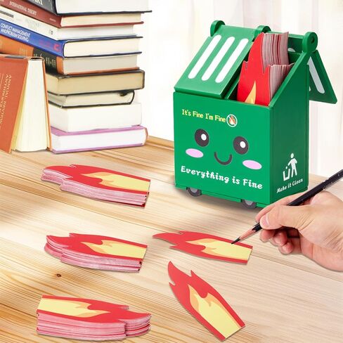Dumpster Fire Desk Accessories, Dumpster Fire Pencil Holder Set with 100 Pcs Flame Note Cards, Cute Office Desk Decor Funny Gifts for Coworker Staff Team Teachers in Saudi Arabia