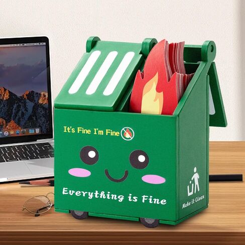 Dumpster Fire Desk Accessories, Dumpster Fire Pencil Holder Set with 100 Pcs Flame Note Cards, Cute Office Desk Decor Funny Gifts for Coworker Staff Team Teachers in Saudi Arabia