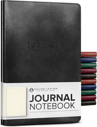 Gallery Leather Journal - Crafted in Maine, USA - Elegant Leather Writing Notebook with 192 Lined Pages - A Timeless Space for Your Thoughts - Acadia Black, 9.75x7.5, Large Lined in Kuwait