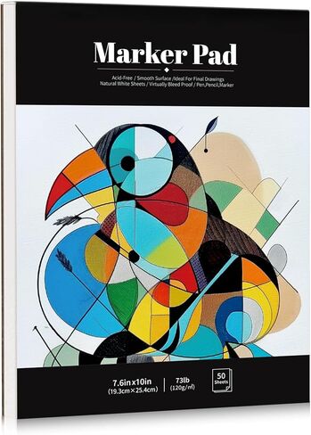 50 ورقة لوحة ورقية علامة ، 7.6 × 10 بوصة من لوحة رسم فني مقاوم للنزف ، 73 رطل/120GSM رسم رسم ملزم الغراء ، ورقة تلوين الكحول للمبتدئين ، الفنانين ، الهدية in Kuwait