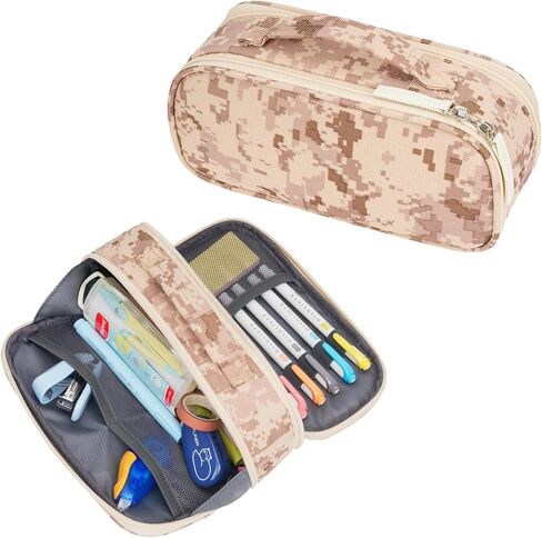 ECHSRT Tactical Pencil Case for Boy, Extra Large Capacity Camo Pencil Pouch for Men Adults, 3 Compartment Zipper Pen Case, Small Tool Bag Organizer for School Office Travel - Black in Kuwait