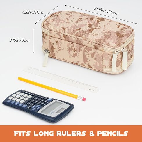 ECHSRT Tactical Pencil Case for Boy, Extra Large Capacity Camo Pencil Pouch for Men Adults, 3 Compartment Zipper Pen Case, Small Tool Bag Organizer for School Office Travel - Black in Kuwait