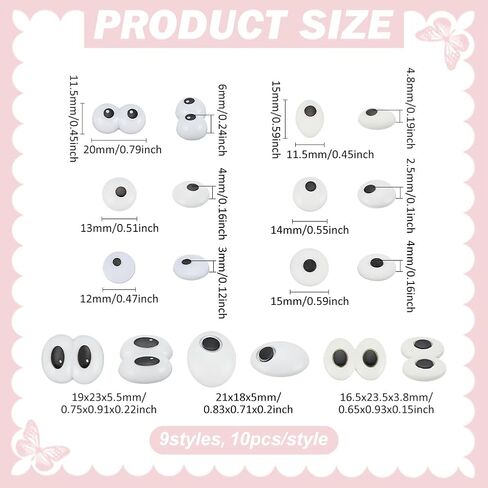 Ph Pandahall 90pcs 9 أنماط كابوشين السلامة العين ، 16 ~ 24 مم كرتون عيون عيون راتنجات الراتنج الكروشيه العيون للحرف اليدوية للإبداعات المحبوك in Saudi Arabia