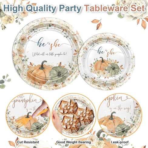 Avezano 96 pcs Pumpkin Gender Reveal Decorations Fall Geveal Plates and Cups and Napkins Sets Boy or Girl What Will Our Little Pumpkin Be Disposable Tableware Serves 24 in Saudi Arabia