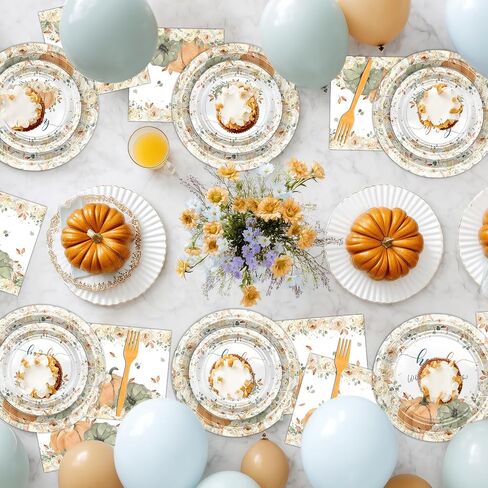 Avezano 96 pcs Pumpkin Gender Reveal Decorations Fall Geveal Plates and Cups and Napkins Sets Boy or Girl What Will Our Little Pumpkin Be Disposable Tableware Serves 24 in Saudi Arabia