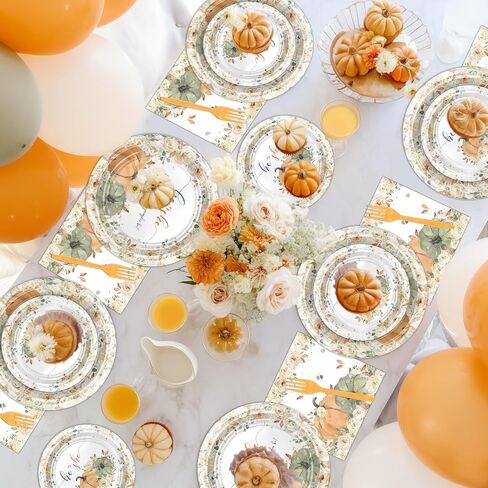 Avezano 96 pcs Pumpkin Gender Reveal Decorations Fall Geveal Plates and Cups and Napkins Sets Boy or Girl What Will Our Little Pumpkin Be Disposable Tableware Serves 24 in Saudi Arabia