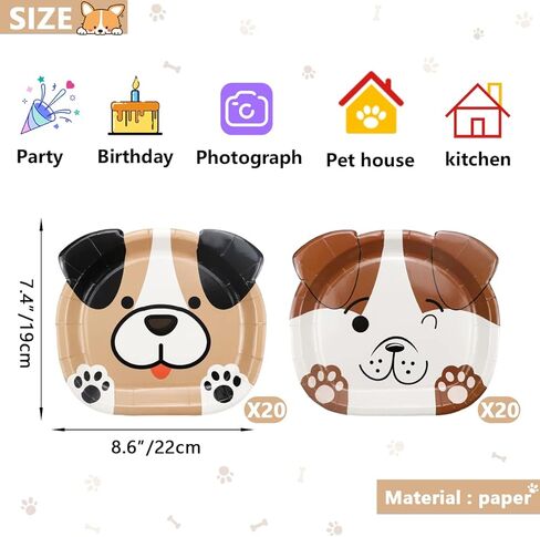 Dog Shaped Dinner Plates for Birthday, Baby Shower, Puppy Theme Party Supplies - Disposable Tableware (40ct) in Saudi Arabia