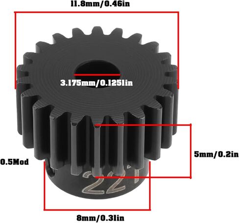 22T Pinion Gear, 0.5 Mod Hardened Steel Gear 1/8 Bore Motor Gear Suitable for 2mm Shaft Motor CSG182R08, for RC Car Truck Gear Drive in Saudi Arabia