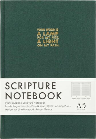 Inspirational Bible Journal Notebook, Christian Journals for Women & Men, Unique Verse On Each Page, Any-Year Monthly Planner & Yearly Scripture Reading Plan, 240 Pages, 8.3 x 5.7", Christian Gifts in Saudi Arabia