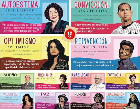 12 PCS Spanish English Famous Hispanic Figures Posters National Hispanic Heritage Month Decorations Motivational Famous Latino People Posters for Classroom Elementary Middle High School Supplies in Saudi Arabia