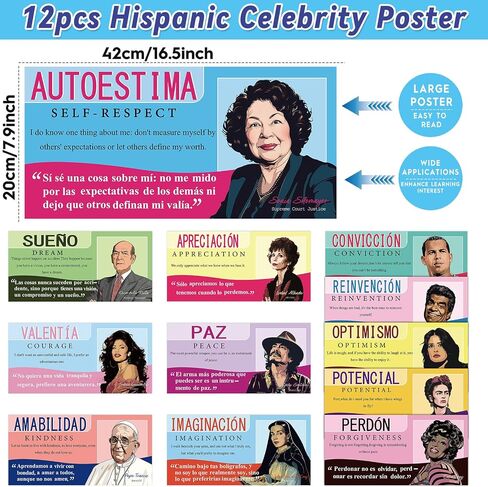 12 PCS Spanish English Famous Hispanic Figures Posters National Hispanic Heritage Month Decorations Motivational Famous Latino People Posters for Classroom Elementary Middle High School Supplies in Saudi Arabia