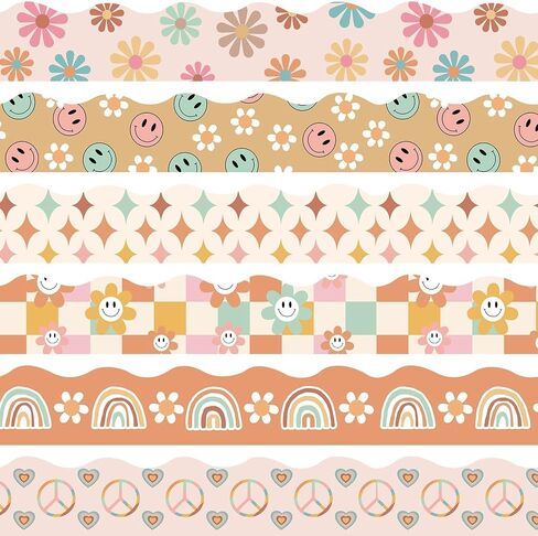 Boho Bulletin Board Borders Retro Classroom Decorations ، 84ft Groovy Bulletin Border Daisy Floral Rainbow Decor in Kuwait