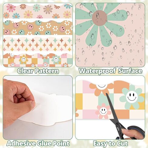 Boho Bulletin Board Borders Retro Classroom Decorations ، 84ft Groovy Bulletin Border Daisy Floral Rainbow Decor in Kuwait