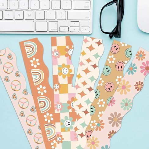 Boho Bulletin Board Borders Retro Classroom Decorations ، 84ft Groovy Bulletin Border Daisy Floral Rainbow Decor in Kuwait