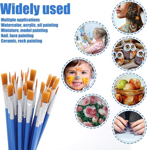 Giantree 30 PCS فرش الطلاء الصغيرة بالجملة ، شعر نايلون نصيحة مسطحة جولة فرش الطلاء البلاستيكية للبالغين والأطفال مناسبة لطلاء الزيت الرسم السيراميك والفنون الفنية برامج الطلاء (الأزرق) in Saudi Arabia