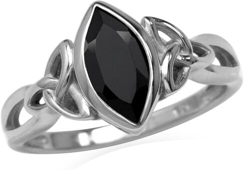 Silvershake Genuine Gemstone 925 Sterling Silver Triquetra Celtic Knot Solitaire Ring in Kuwait