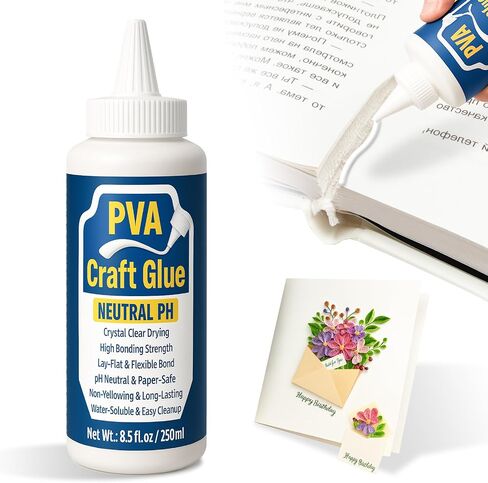 PVA Glue, Book Glue, 250ml Quick Drying and Strong Bonding PH Neutral Book Binding Repair for Restoration, Acid-Free Paper Archives Glues for Book Spine, Crafts and Collages in Saudi Arabia