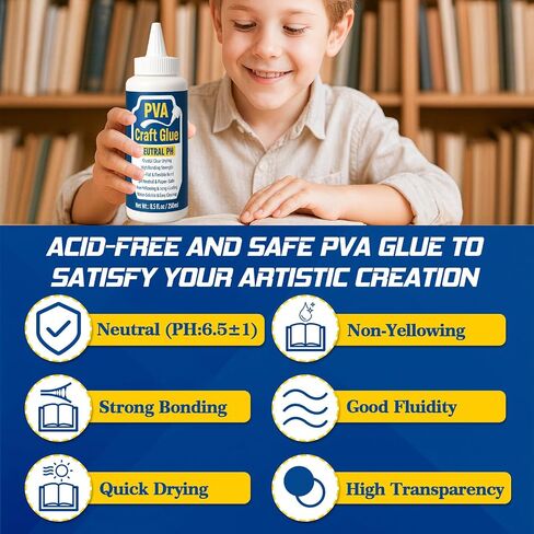 PVA Glue, Book Glue, 250ml Quick Drying and Strong Bonding PH Neutral Book Binding Repair for Restoration, Acid-Free Paper Archives Glues for Book Spine, Crafts and Collages in Saudi Arabia