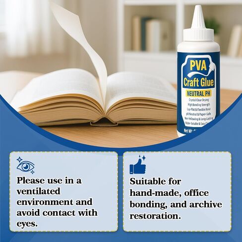PVA Glue, Book Glue, 250ml Quick Drying and Strong Bonding PH Neutral Book Binding Repair for Restoration, Acid-Free Paper Archives Glues for Book Spine, Crafts and Collages in Saudi Arabia