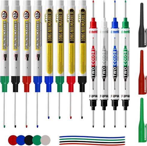 12 PCS Long Grofing Long Head Heat Hole Abens ، علامة NIB طويلة للمعادن ، علامات القلم النجارة الملونة الجافة السريعة للبناء ، 5 ألوان مجموعة (رأس مزدوج) in Saudi Arabia