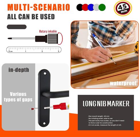 12 PCS Long Grofing Long Head Heat Hole Abens ، علامة NIB طويلة للمعادن ، علامات القلم النجارة الملونة الجافة السريعة للبناء ، 5 ألوان مجموعة (رأس مزدوج) in Saudi Arabia