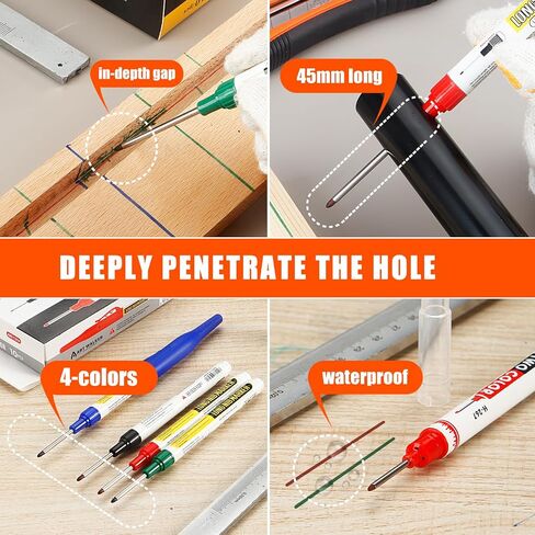 12 PCS Long Grofing Long Head Heat Hole Abens ، علامة NIB طويلة للمعادن ، علامات القلم النجارة الملونة الجافة السريعة للبناء ، 5 ألوان مجموعة (رأس مزدوج) in Saudi Arabia